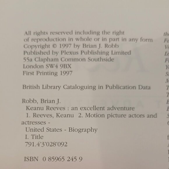 Original 1997 First Edition Keanu Reeves An Excellent Adventure - Brian J. Robb - Picture 4 of 5
